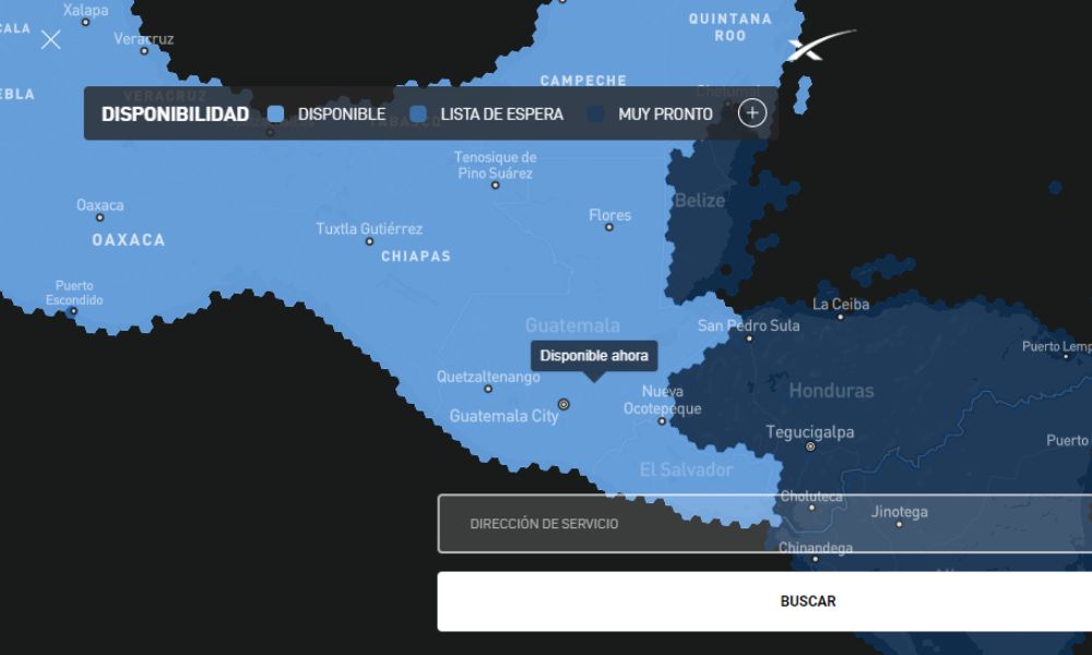 Starlink Guatemala mapa servicio disponible
